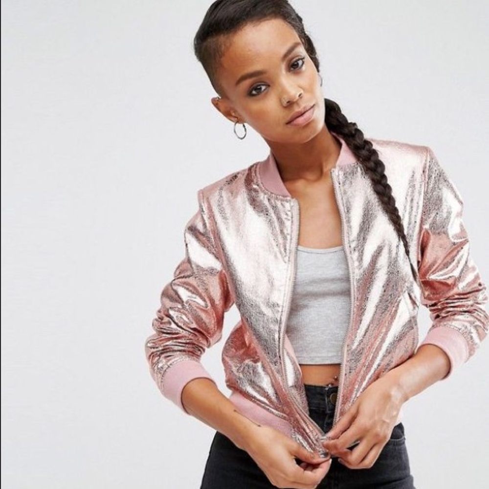 Pink Metallic Bomber (Cracked Leather look)